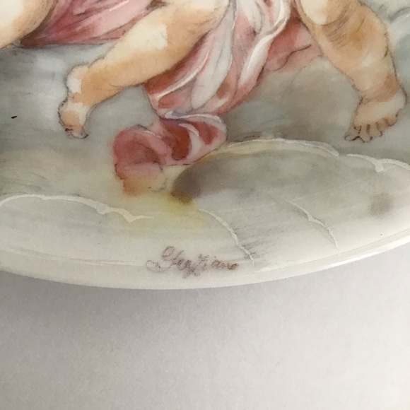 Limoges France Gold Accent Plate Dish 7.5” Hand Painted Cherubs Porcelain Signed - Picture 4 of 16